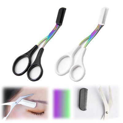 2 Pcs Eyebrow Trimmer Scissor with Comb,Stainless Steel Eyebrow Scissors,Eyebrow Shaping Cut Comb Scissors,Portable Non Slip Professional Eyebrow Trimmer for Women,Makeup Grooming Tool (B+W)