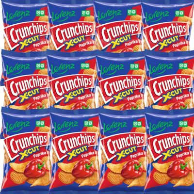 Lorrenz Crunchips X-Cut Paprika 75g - Riffled Potato Crisps with Paprika Flavour. (12 Bags)
