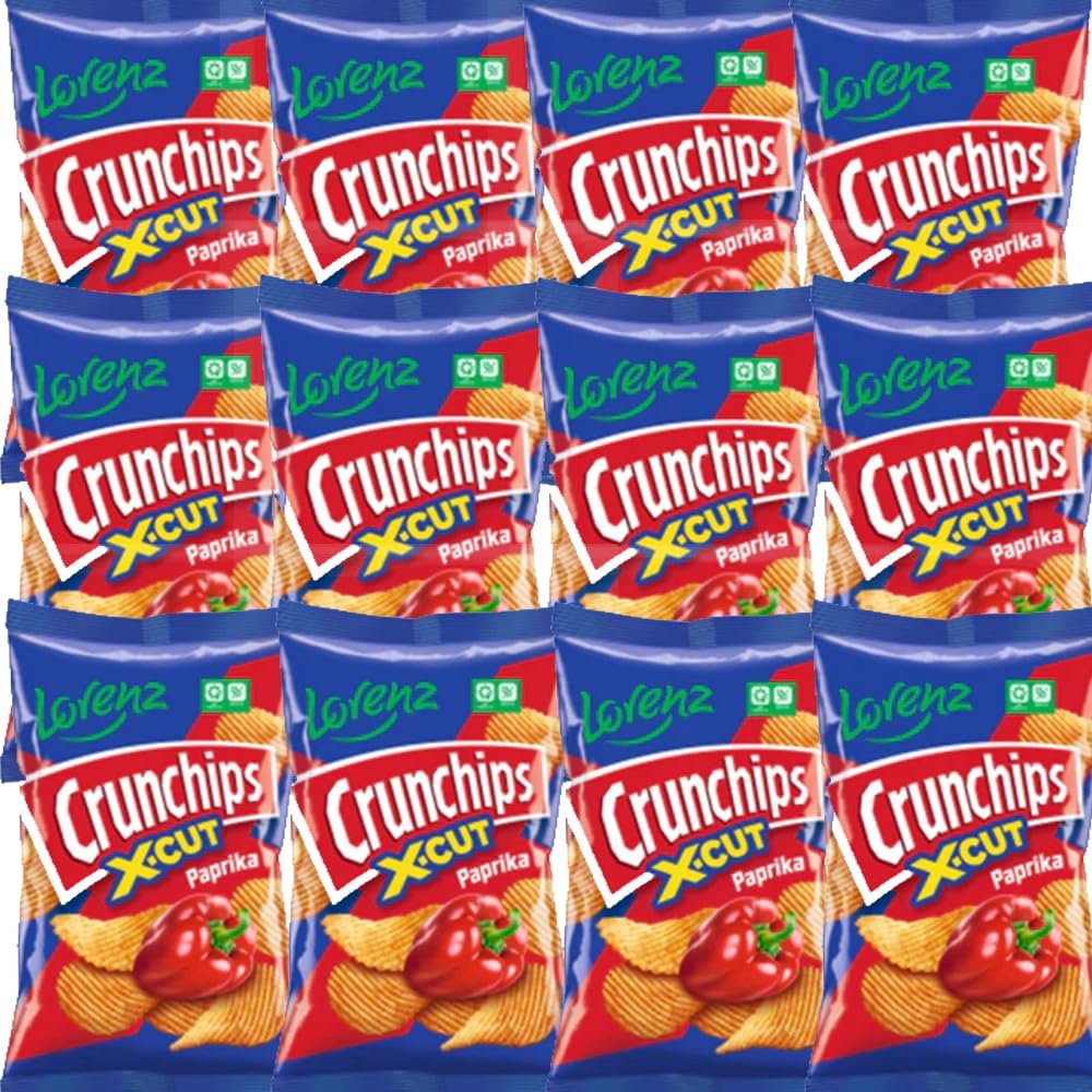 Lorrenz Crunchips X-Cut Paprika 75g - Riffled Potato Crisps with Paprika Flavour. (12 Bags)