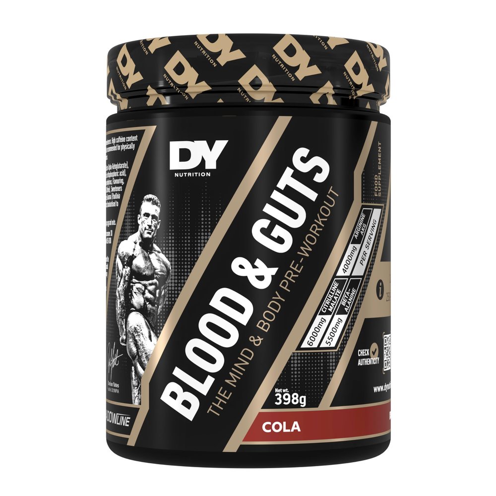DY Nutrition - Blood & Guts Pre Workout Powder, 380g (Cola) - High Strength Preworkout with 350mg Caffeine, Citrulline Malate, Beta Alanine, Arginine AKG, L-Tyrosine, Vitamin B3 for Men & Women