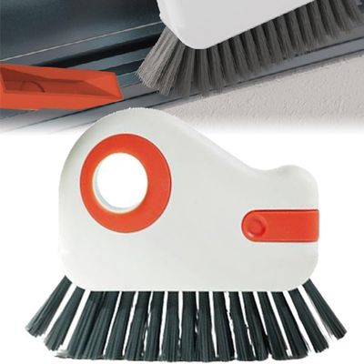 2 in 1 Groove Cleaning Brush Window Track, 2024 New Multifunction Hard Bristle Crevice Cleaning Brush with Hidden Scraper, Grout Cleaner Grip Brush for Sliding Door Track (Orange, 1 PCS)