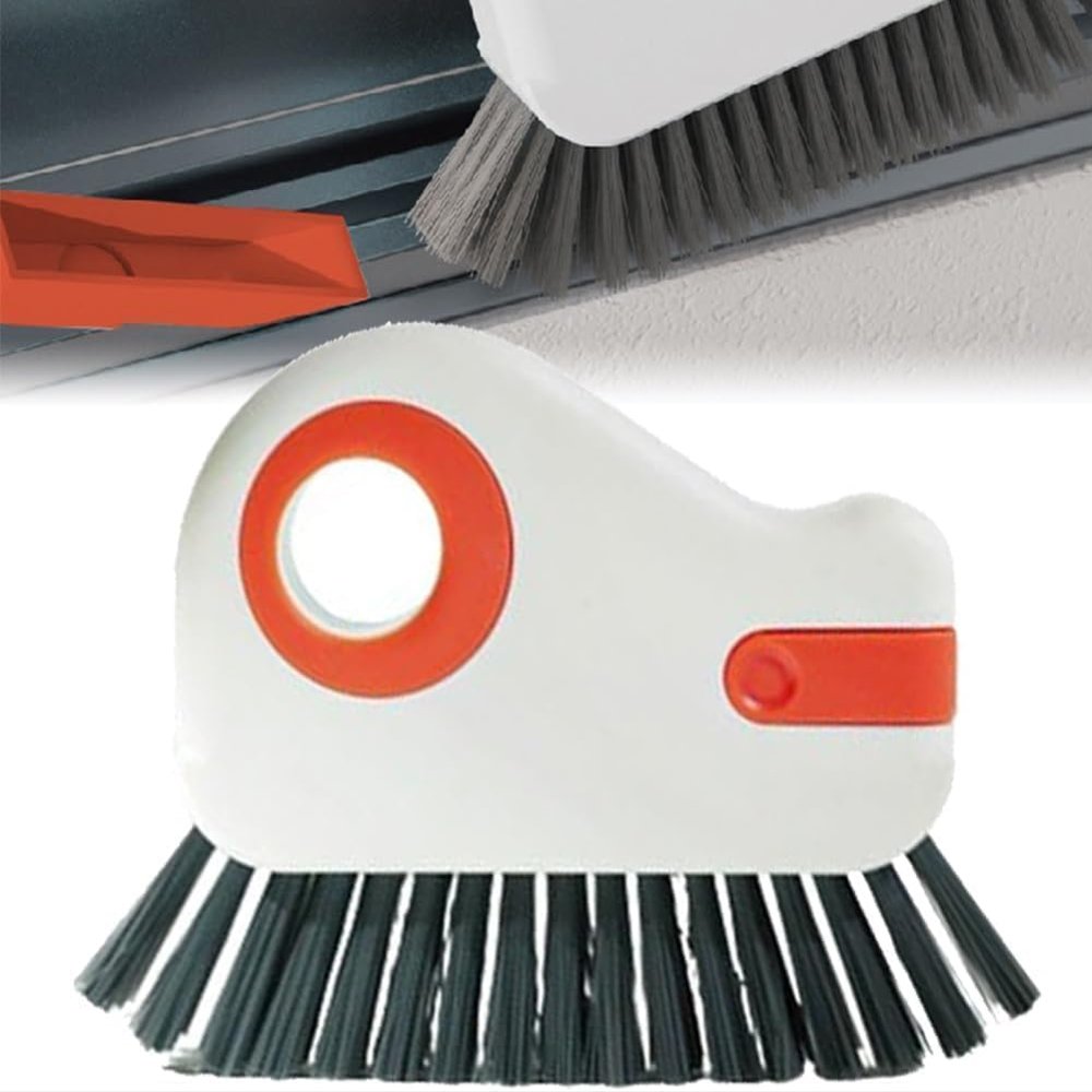 2 in 1 Groove Cleaning Brush Window Track, 2024 New Multifunction Hard Bristle Crevice Cleaning Brush with Hidden Scraper, Grout Cleaner Grip Brush for Sliding Door Track (Orange, 1 PCS)