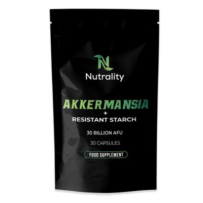 Nutrality Akkermansia Supplement | Probiotics for Gut Health | 30 Billion AFU | Freeze-Dried & Delayed Release | Resistant Starch | Gut Health & Colon Cleanse Probiotic Support | 30 Capsules