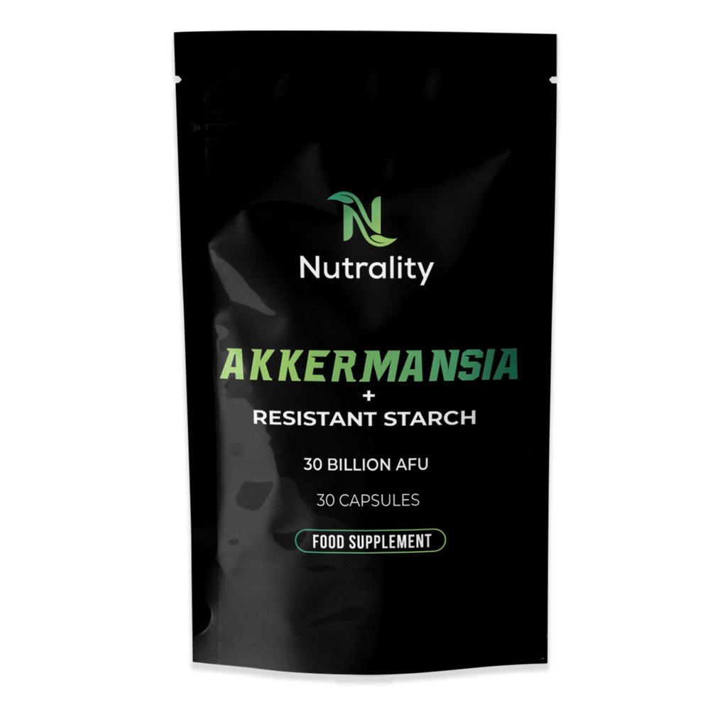 Nutrality Akkermansia Supplement | Probiotics for Gut Health | 30 Billion AFU | Freeze-Dried & Delayed Release | Resistant Starch | Gut Health & Colon Cleanse Probiotic Support | 30 Capsules