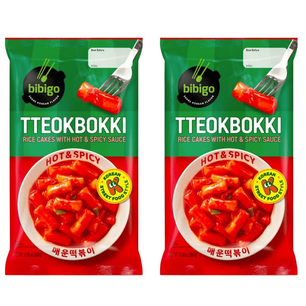 CJ Bibigo Tteokbokki - Rice Cake with Hot & Spicy Sauce Korean Tteokbokki Rice Cakes Korean Food Snack 360g (Pack of 2)