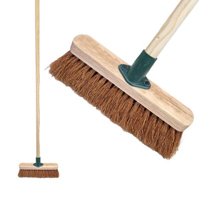 10 Soft Broom Natural Coco Bristles with Wooden Handle Durable Support Bracket Sweeping Brush Indoor for Cleaning Wooden Floor, Patios, Garage, Decking & Paving Slabs(Soft Coco Bristles, Pack of 1)