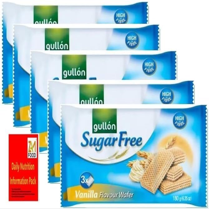 Gullon Sugar free Vanilla Wafers 180g, Perfect for gifting, Healthy snacks foods with zamfoods nurtirion pac (180g (Pack of 15))