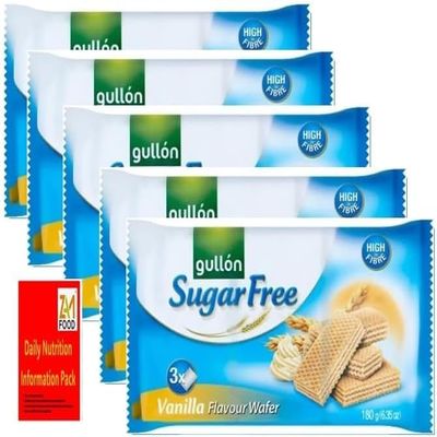 Gullon Sugar free Vanilla Wafers 180g, Perfect for gifting, Healthy snacks foods with zamfoods nurtirion pac (180g (Pack of 9))