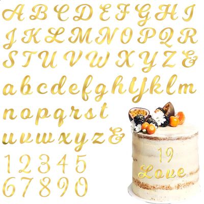 114 Pcs Acrylic Cake Alphabet Numbers Topper, Mirror Number 0-9 and Alphabet A-Z/a-z Personalized Cake Picks Decor Anniversary Wedding Baby Shower Party Supplies(Gold)