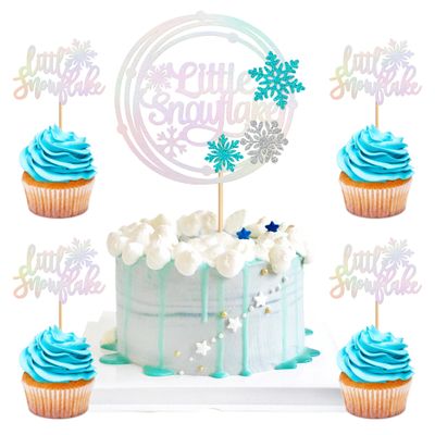 Ercadio 13 PCS Snowflake Cupcake Toppers Glitter Little Snowflake Cupcake Picks for Snowflake Theme Winter Wonderland Baby Shower Birthday Merry Christmas Party Cake Decorations Supplies