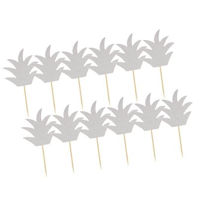 12 Pieces Tropical Luau Summer Party Cupcake Toppers - Hand-crafted Picks for Baby Shower - Easy Assembly with Glue - Perfect Cake Decor for Special Oc - Silver