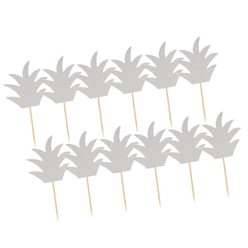 12 Pieces Tropical Luau Summer Party Cupcake Toppers - Hand-crafted Picks for Baby Shower - Easy Assembly with Glue - Perfect Cake Decor for Special Oc - Silver