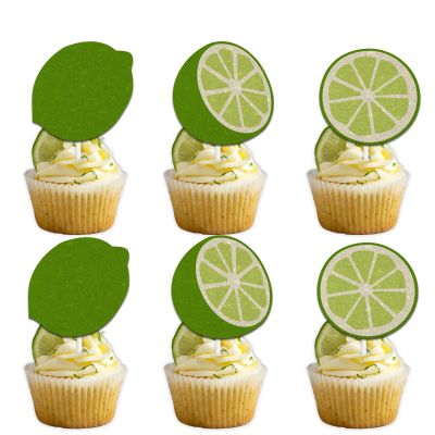 18pcs Green Glitter Lemon Dessert Cupcake Topper Pick for Summer Fruit Lemonade Theme Decor Supplies Baby Shower Men Women Boys Girls Happy Birthday Party Decorations