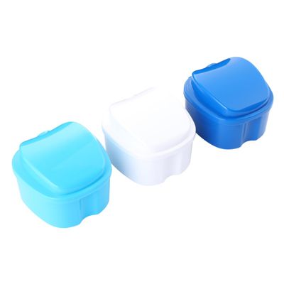 BCOATH 3pcs Storage Case Portable False Teeth Box Strainer Waterproof Dental Container for Daily Use for Retainers and Orthodontic Appliances (White Light Blue Dark Blue)