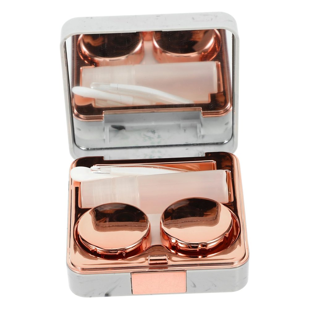Anneome Marble Pattern Contact Lens Case with Mirror Rose Gold Small Cosmetic Lens Container Portable Contacts Organizer for Travel Outdoor Contact-Lens Storage Box