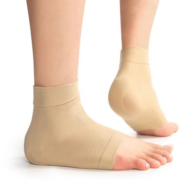 Achilles Tendonitis Support Heel Protector - Compression Padded Sleeve Socks - Promifun Ankle Brace Foot Support for Haglunds Bump, Bursitis, Tendonitis & Tenderness - Beige* XL*1 Pairs
