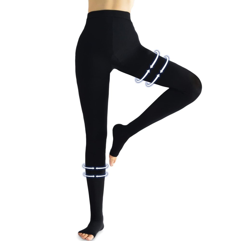 Beister Medical Compression Tights for Women & Men, Class 2 Open Toe Thigh High Pantyhose, 20-30 mmHg Graduated Support for Varicose Veins, Edema