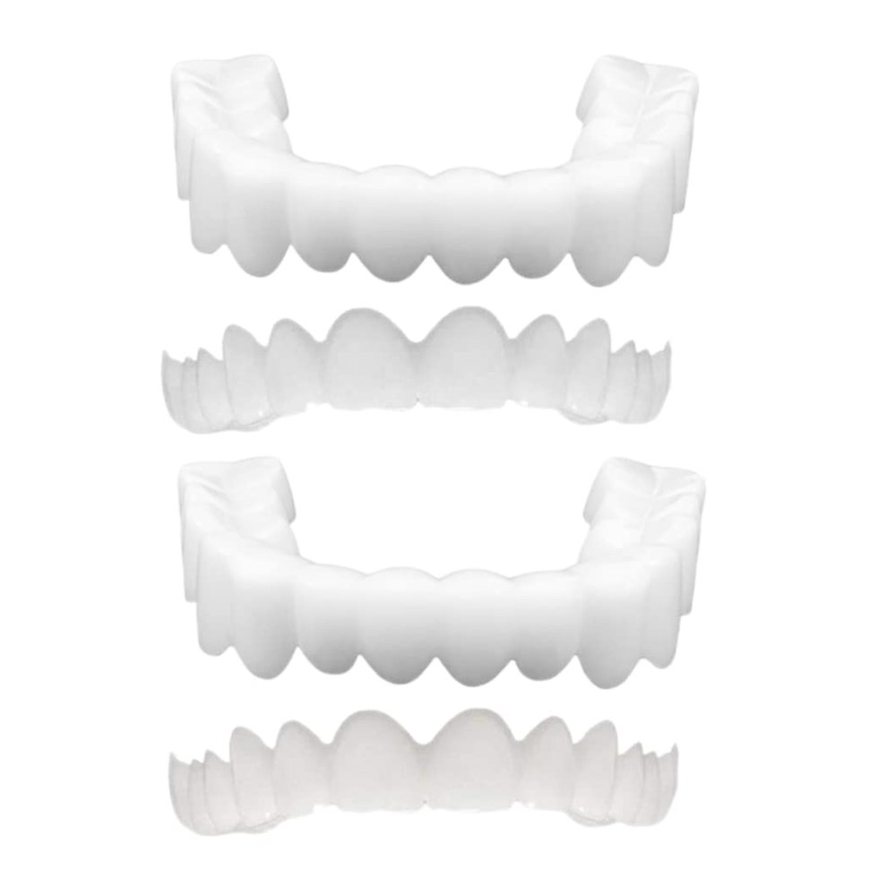 2 Pairs Dentures Cosmetic Teeth Instant Veneers Dentures Temporary Teeth Top and Bottom False, Comfort Fit One Size