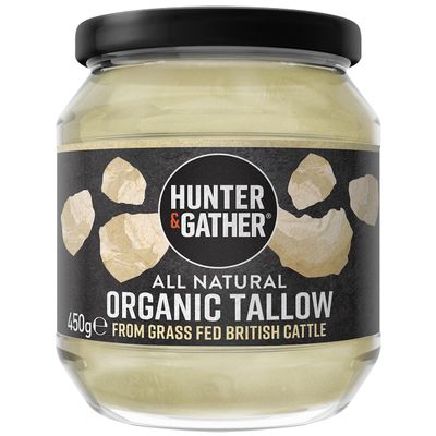 Hunter & Gather Organic Beef Tallow from Grass Fed British Cows 450g | Gluten Free, Seed Oil Free | Keto, Low Carb, Paleo I Ancestrally Inspired Nutrition I Simply 1 Ingredient I Glass Jar