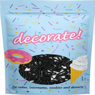 decorate! - Macaroni Rods - Black Cake Topper Sprinkles - 400g Edible Polished Cupcake Decorations - Party Sprinkles, Ideal For Halloween and Themed Cakes and Bakes