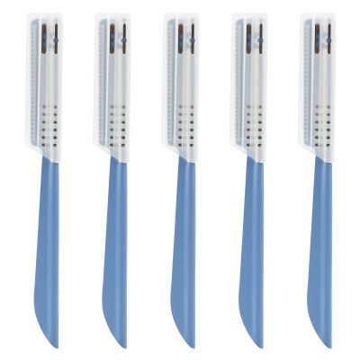 5 PCS Beard Mustache Straight Edge Razor, Mens Beards Edgers Trimmer Shaping Tool Blade Eyebrow Stainless Steel Shaper, Travel Replacement Facial Hair Remover Shavers for Women Men Grooming (Blue)