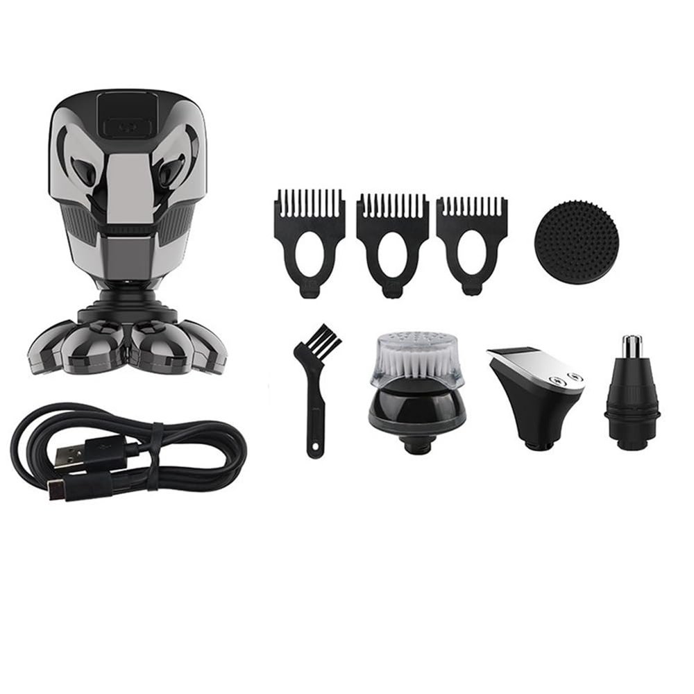 LOLPALONE 5 in 1 4D Men's Bald Electric Shaver 7 Floating Blades Beard Nose Ear Hair Trimmer Men's Cleansing Brush