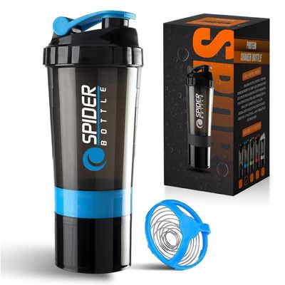 Roe Tenpo Protein Shaker Bottle 500ml with Extra Compartment | BPA-Free Protein Bottle Shaker for Protein Shakes | Leak Proof & Dishwasher Safe | Protein Shake Gym Bottles for Men & Women (Blue)