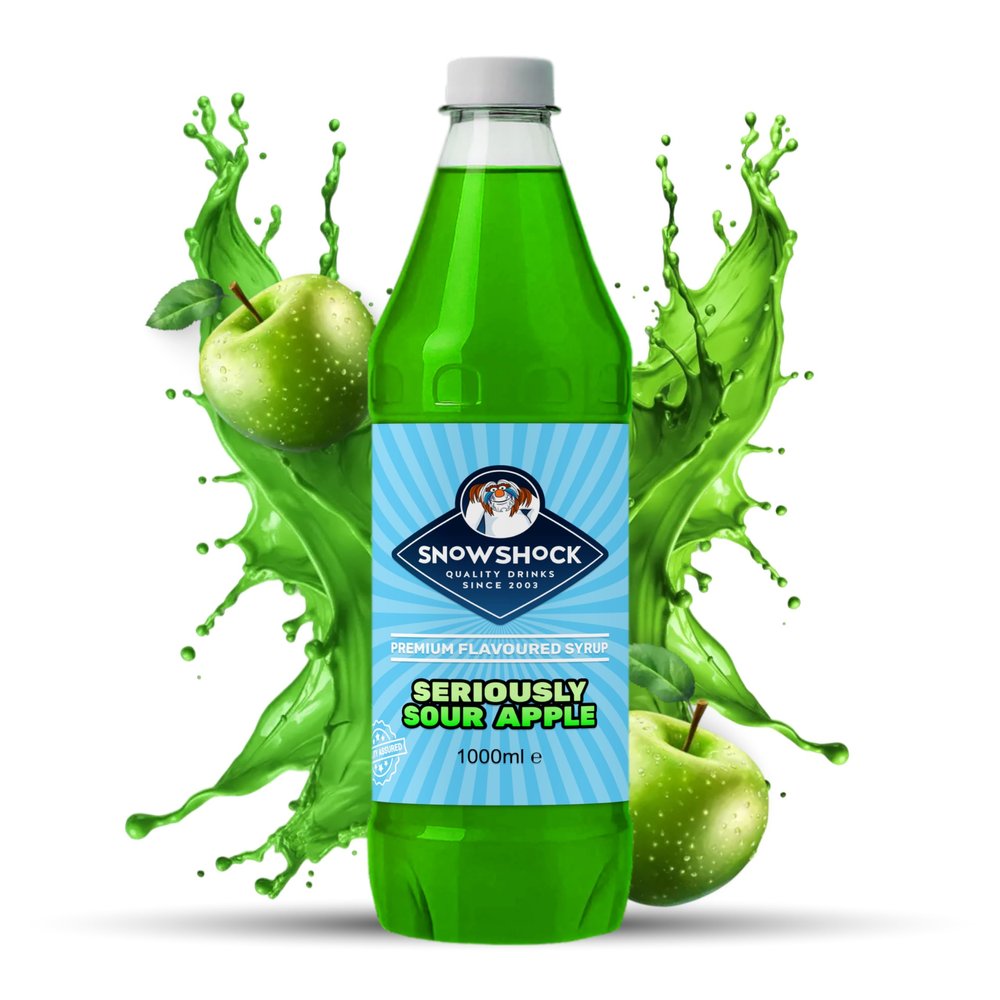 SnowShock Slush Syrup 1L Sour Apple | Slushy Concentrate Dilute for Ice Slushie Machine - Makes Over 20 Drinks - Refreshing Frozen Drink Mix for Kids Parties, Cafes, Events & Food Vans | Vegan