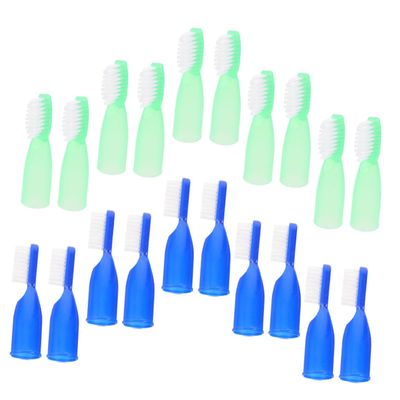Healeved 20pcs Mini Small Toothbrushes with Soft Finger Covers, Short Handle Anti-self- Toothbrushes for Prison Use, Blue and Light Green, Oral Care Tools for Detention and Psychiatric