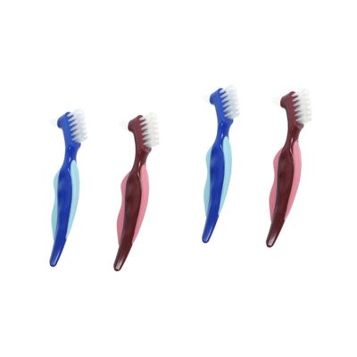 Healeved 4pcs Double-Sided Denture Cleaning Brush Denture Brush Toothbrush Interdental Blue Material Portable Travel