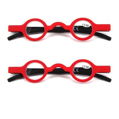 Agstum Cute Readers Small Round Vintage Reading Glasses with Spring Hinge (2 Pack/Red+Red, 2.5, x)