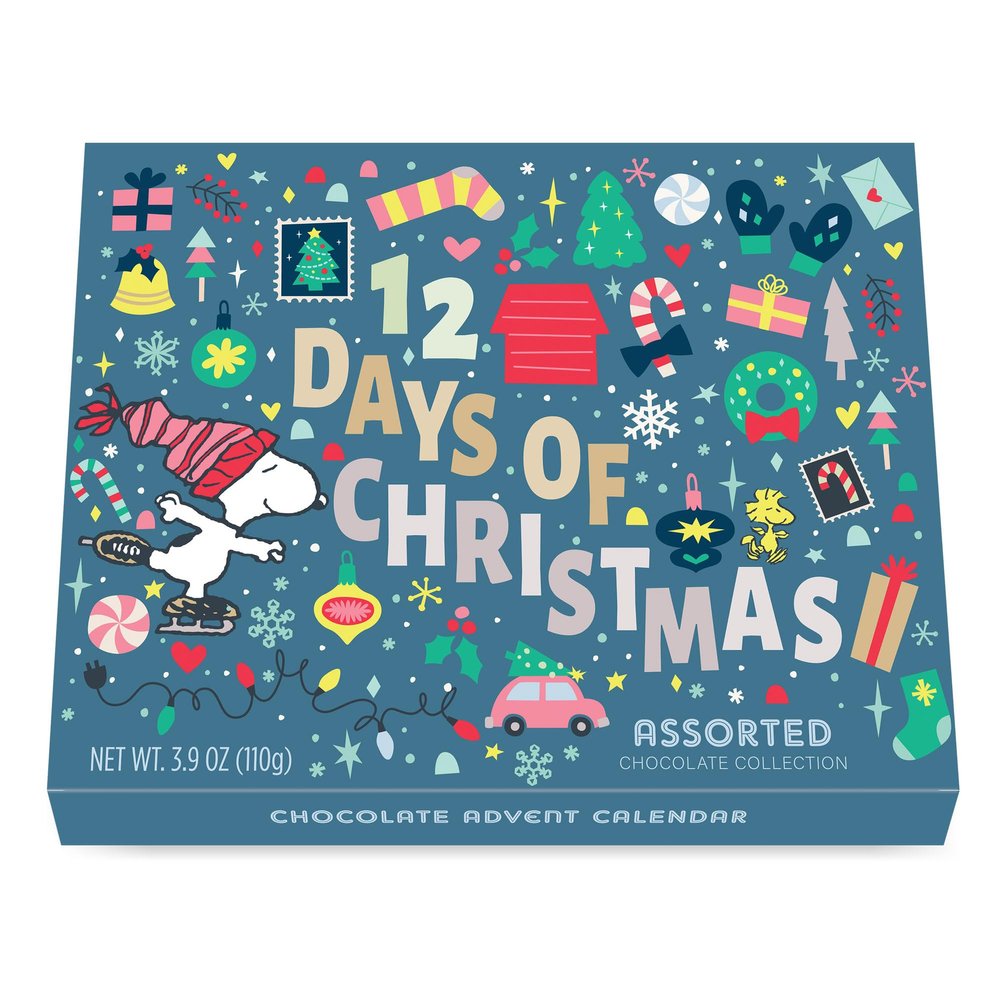 Peanuts Chocolate Advent Calendar 12 Days Of Snoopy Advent Calendar, Charlie Brown Woodstock Countdown to Christmas, Holiday Gifts for Kids Adults Men Women, 12 Day Assorted Dark, Milk Truffle, Milk