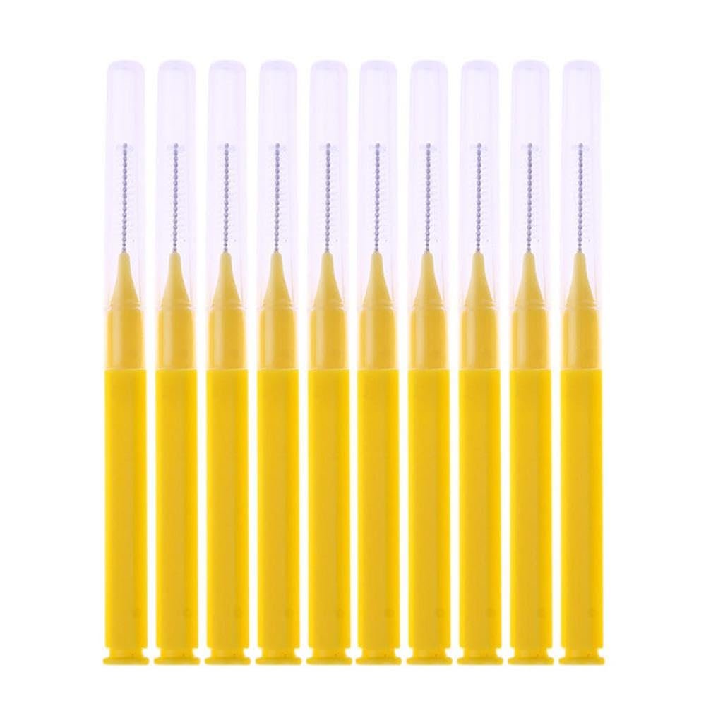 10 Pieces Interdental Brush, Dental Floss Brush Oral Dental Hygiene Brush, Tooth Cleaning Tool Tool for Cleaning Gaps Between Teeth, Yellow