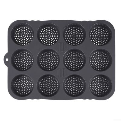 Vilgftyiet Non Silicone Burger Pan 12 Cavity Cake Tray for Baking Bread Rolls Pies Fruit Tarts Heat Resistant Grey