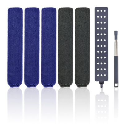 Yuibthr Cobweb Duster with Extension Pole, Spider Web Brush & Ceiling Duster Kit for Cleaning,15-100 Inch Long Handle Dusters for Cleaning Ceiling Fan, Blinds, Furniture & Cars (Gray+Blue)