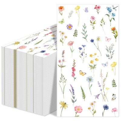 100Pcs Wildflower Guest Napkins Floral Dinner Napkins Party Supplies Watercolor Floral Butterfly Bathroom Hand Towels Decorations for Home Kitchen Wedding Bridal Baby Shower Garden Tea Party Favor