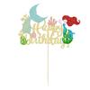 1Pcs Glitter Mermaid Happy Birthday Cake Topper Under the Sea Mermaid Tail Cake Decorations for Birthday Baby Shower Party Supplies (Gold A) view 1