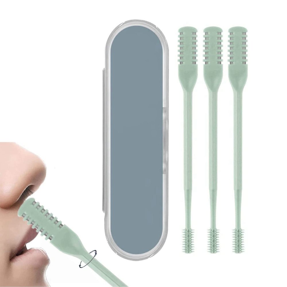 2024 2-in-1 Nasal Hair Cutter, Nostril Hair Remover Tool, Newest Double Sided Nose Hair Knife, Portable Manual 360 Rotating Nose Hair Trimmer with Ear Picker for Women Men   (Light Green)