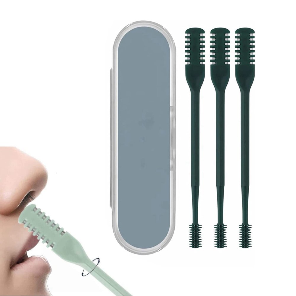 2024 2-in-1 Nasal Hair Cutter, Nostril Hair Remover Tool, Newest Double Sided Nose Hair Knife, Portable Manual 360 Rotating Nose Hair Trimmer with Ear Picker for Women Men   (Green)