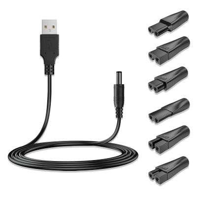 7 Pcs 5V USB One Blade Shaver Charger Cable, Charging Cable Replacement, Shaver Charger Kit, Multi-Compatible Charging Set for Electric Shavers Clippers, Adapter Heads, USB Powered Portable Design
