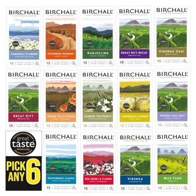 Birchall Plant Based Prism Tea Bags Pick Any 6 packs from 14 Flavours: Darjeeling, Great Rift Breakfast, Great Rift Decaf, Virunga Afternoon, Virunga Chai, Mao Feng Green Tea, Jasmine Tea Pearls Etc.