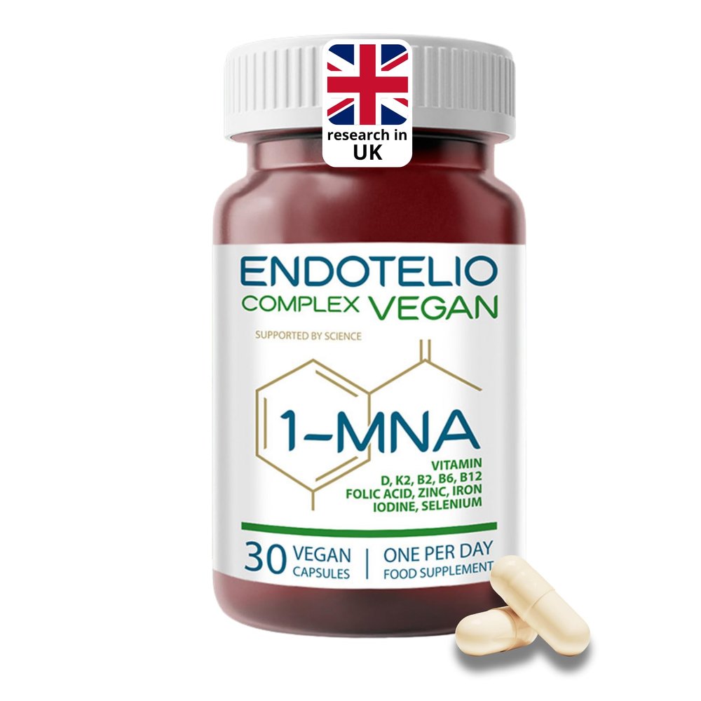 Endotelio 1-MNA Vegan Complex, NAD Supplement with D3, K2, B12, Iron & Folic Acid, The Vegan Multivitamin with NAD Support, Anti Ageing, Energy & Immune Health for Plant-Based Diets, 30 Capsules