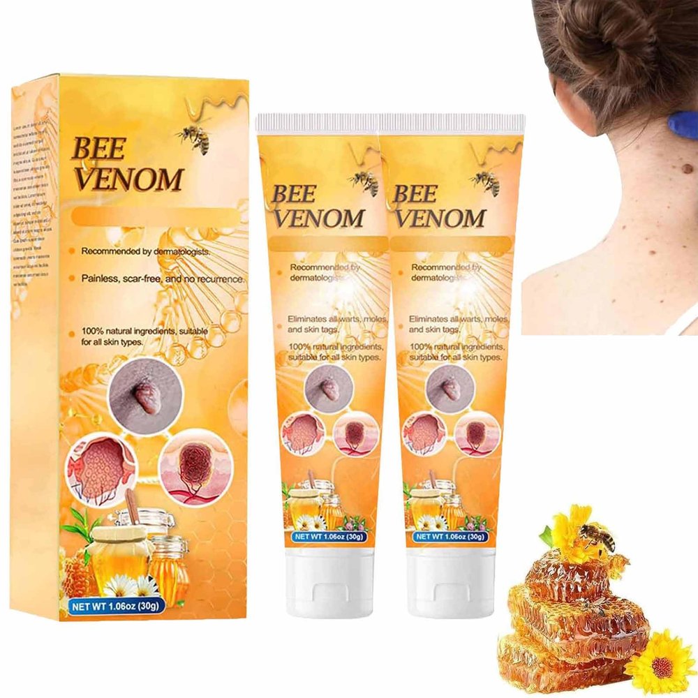 Bee Venom Mole and Wart Cream,Bee Venom Skin Tag Remover,Professional Bee Venom Repair Cream,Fast-Acting & Effective Skin Tag Remover (2PCS)