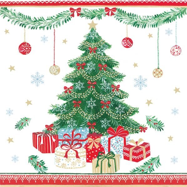 3-Ply Children Theme Xmas Decoupage Tissue Paper Napkins Decorative Christmas Serviettes 33cm x 33cm - Pack of 20 (Presents Under Xmas Tree)