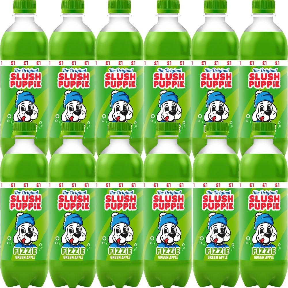 12 x Slussh Pupie The Original Fizzie Green Apple 500ml - Carbonated Low Calorie Soft Drink with Flavourings and Sweeteners
