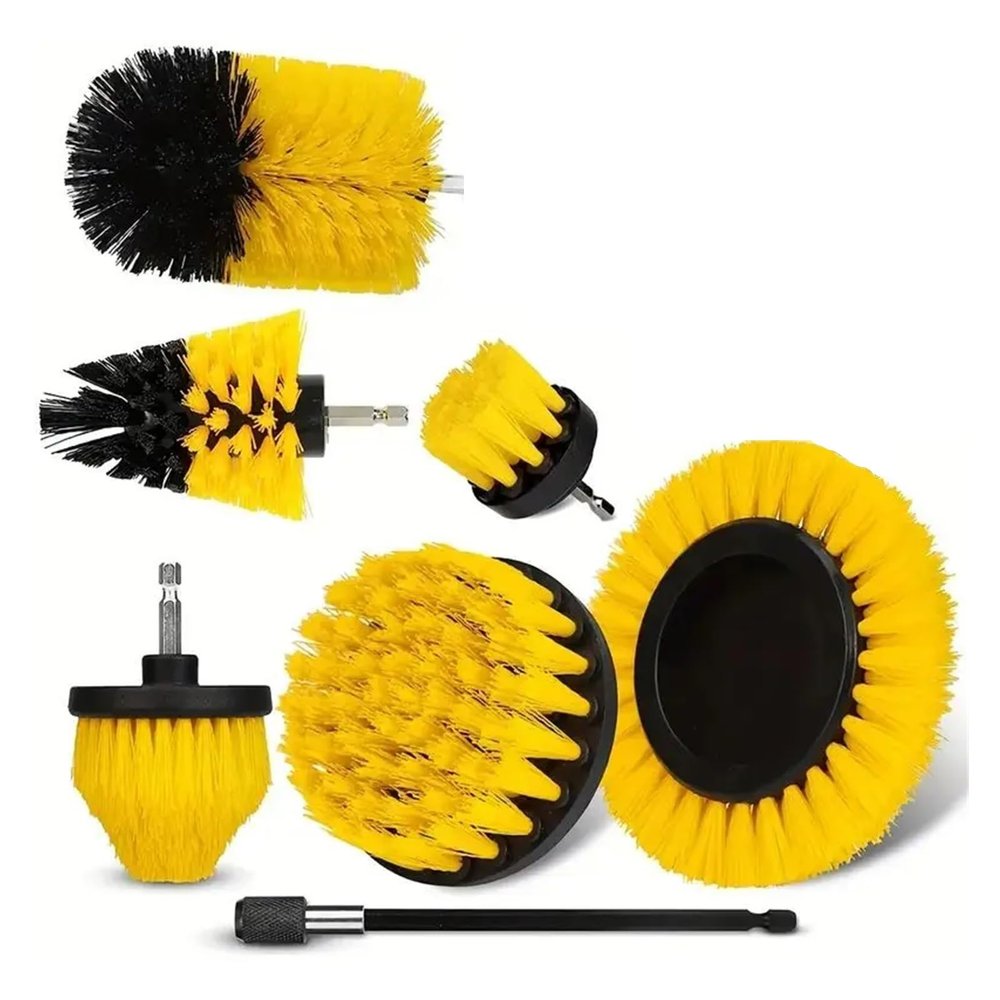7pcs Moving Brush Head, Electric Cleaning Brush, Yellow 7-piece Set, Electric Drill Brush Head Set Household Items
