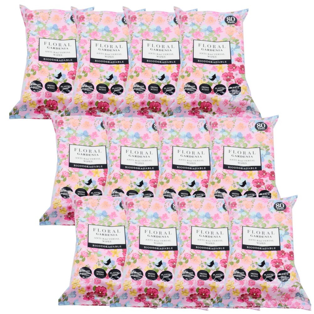 12x Floral Anti-Bacterial Wipes - Gardenia - 80 Wipes Each
