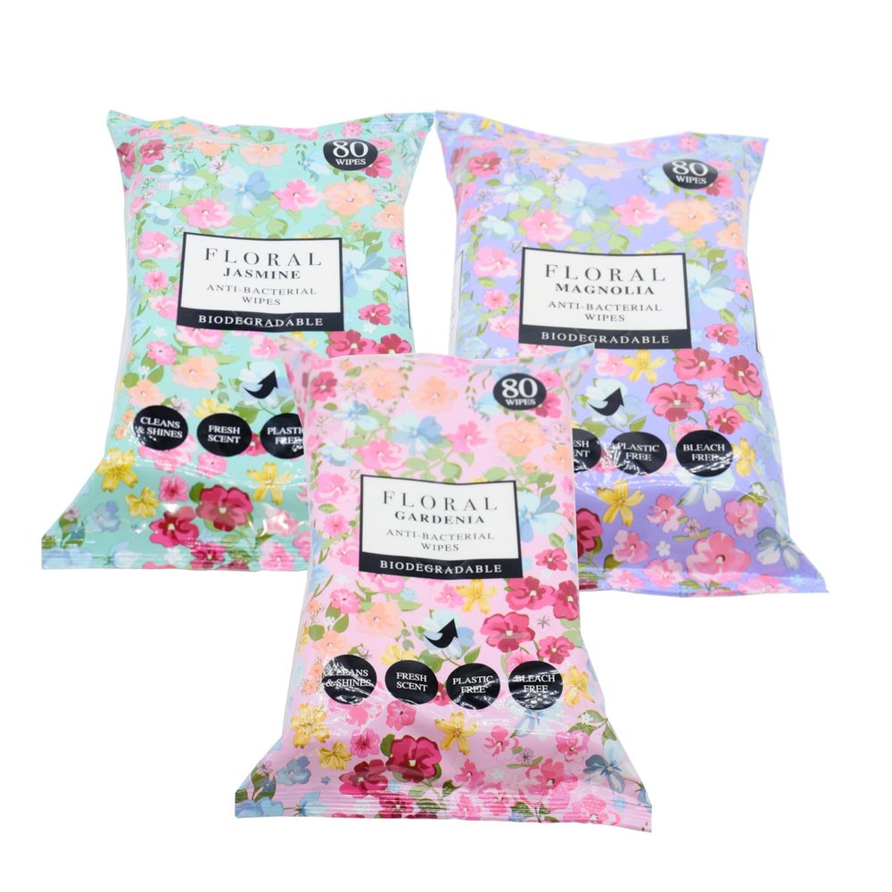 3x Floral Anti-Bacterial Wipes - Mix - 80 Wipes Each