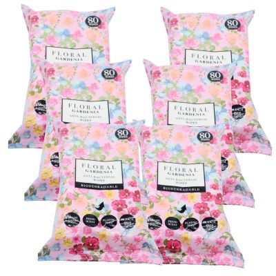 6x Floral Anti-Bacterial Wipes - Gardenia - 80 Wipes Each
