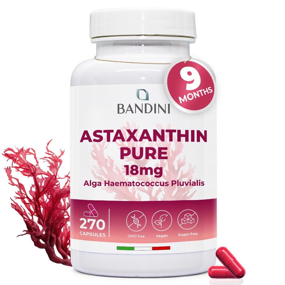 Bandini Pure Astaxanthin 18 mg | 270 High Strength Capsules | 9 months supply | Powerful antioxidant from Haematococcus Pluvialis algae | Astaxantine Supplement, Magnesium stearate & GMO-free | Vegan